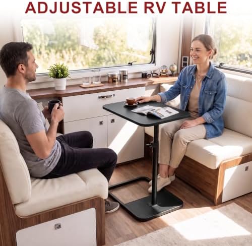 GOYLSER Large C Shaped Tv Trays Living Room End Table End Stand, Black Minimalist Wooden c Table for Sofa, Height Adjustable Tv Tray Tables Swivel Side Table for Dinner Eating