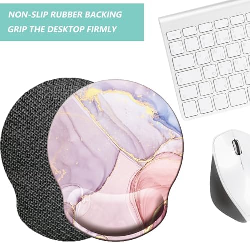 Mouse Pad with Wrist Support, Ergonomic Mouse Pad with Memory Foam Wrist Rest Cushion, Non-Slip Rubber Base Gaming Mice Pad for Home Office Computer Laptop, Pink Marble