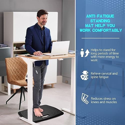 Anti Fatigue Kitchen Floor Mat Comfort Standing Mat, Portable Office Standing Desk Mat, Multi-Purpose Kitchen Rug, Built-in Handle with Massage Points Comfort Floor Mat(Black+Gray, 17" x 22")