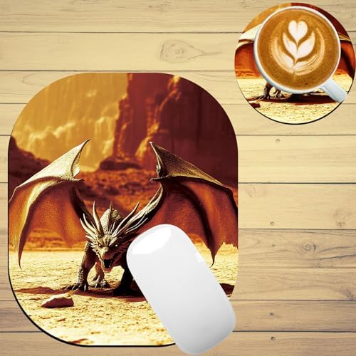 Small Mouse Pad，Mini Mouse Pad 6 x 7 Inch，for Laptop Keyboard Tray Wireless Mouse Home Office Travel，with Non-Slip Rubber Base, Waterproof Mouse Mat，Dragon