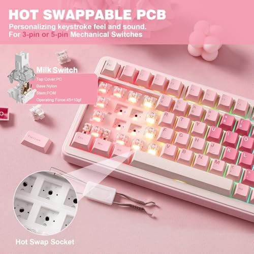 YUNZII B75 PRO 75% Wireless Mechanical Keyboard (Pink,MilkV2)
