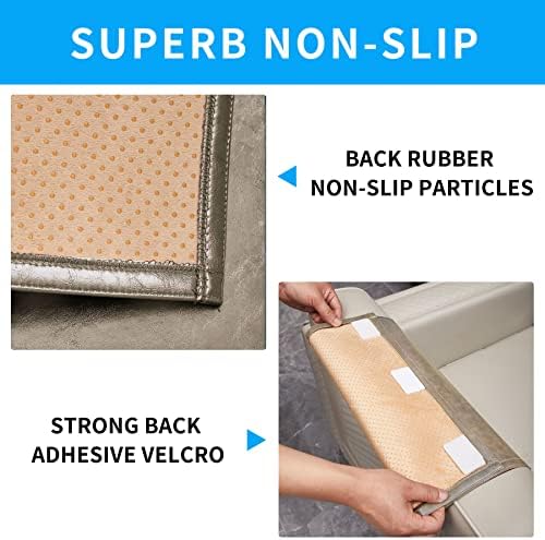 Non Slip Recliner Headrest Protector Washable Faux Leather Headrest Covers for Recliner Chair Waterproof Couch Head Rest Covers for Sofa,Furniture,Office Chair,Theater Seat (Taupe)