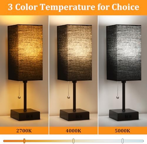 Table Lamp for Bedroom set of 2,3-Color Bedside Lamps with Pull Chain