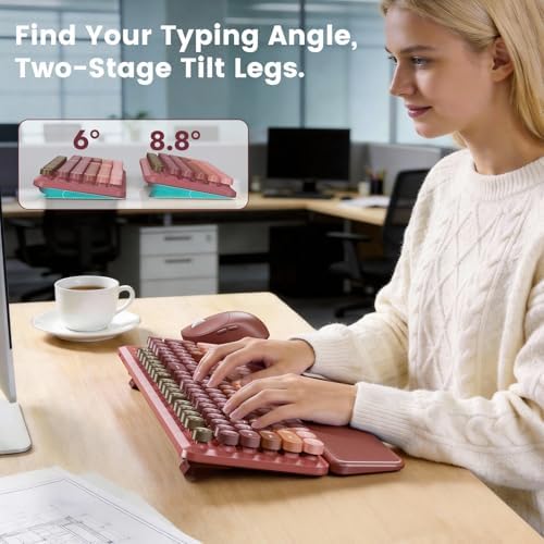 Wireless Keyboard and Mouse Combo, Magnetic Soft-Touch Wrist Rest, Pink