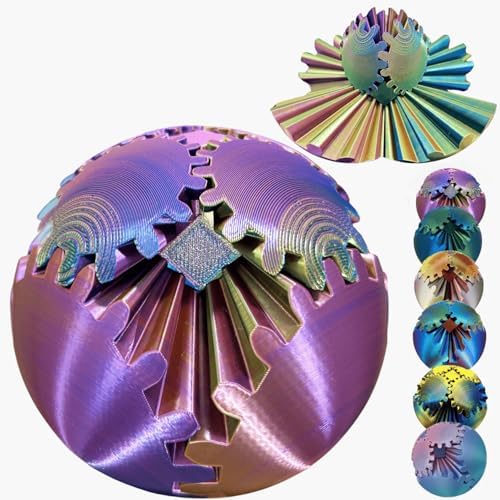 Gear Ball 3D Printed Spin Ball Cube Fidget Toys, Gear Sphere Fidget Toy, GearSphere Desk Toy Stress Fidget Balls, Fidgets Spinners for Adults & Kids Anxiety Relaxing (Laser Purple Blue, 2.3 Inch)