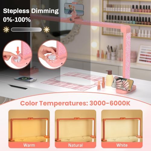 Half Moon Light for Nail Desk, Nail Lamp for Desk, Pink Diamonds