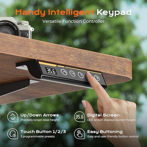 Huuger 48 x 28 Large Electric Standing Desk, Height Adjustable Desk, 27.6" Deep Desktop, Stand up Gaming, 2 Hooks, 3 Preset Heights, for Home Office, Rustic Brown