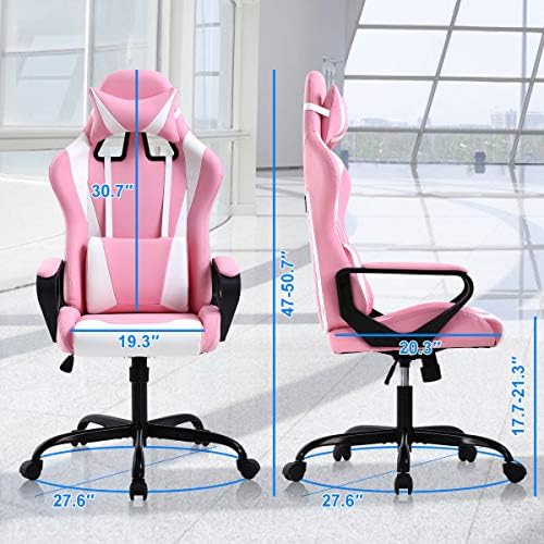 PC Gaming Chair Office Chair Racing Desk Chair with Lumbar Support Arms Headrest Massage High Back PU Leather Ergonomic Computer Chair Rolling Adjustable Swivel Chair for Women Men Adult, Pink