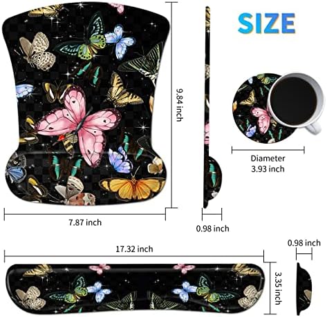 3Pcs Ergonomic Memory Foam Keyboard Wrist Rest Pad Set, Glitter Butterfly