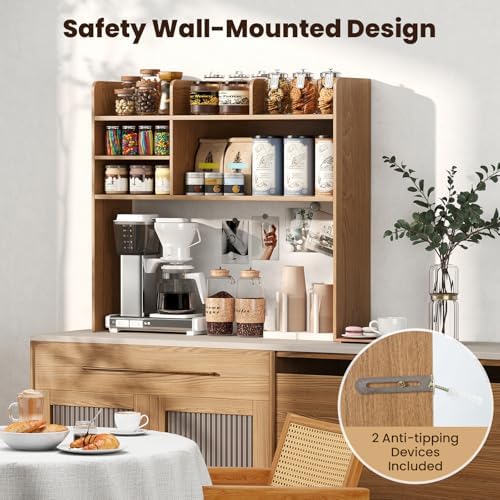 Giantex Desktop Bookshelf, 37" Desk Hutch Dorm for Computer Up to 32 Inch, Countertop Hutch w/6 Storage Shelves, 3-Tier Desktop Organizer Display Rack, Wood Desk Shelf for Home Office (Natural)
