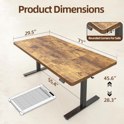 TIQLAB 71 * 30 Large Standing Desk, Conference Room Tables, Rustic Brown