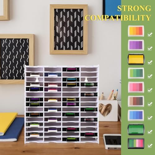 2 Pack 60 Grids Ink Pad Storage Holder Stamp Organizer, Ink Pad Stamp Holder Storage Rack for Home Office Crafts School Supplies, White