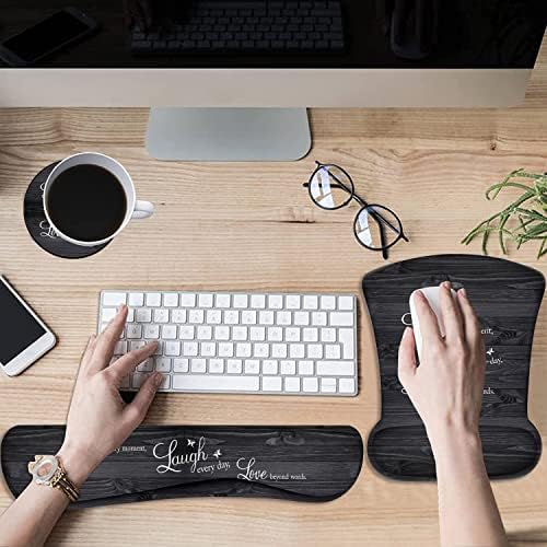 Keyboard Wrist Rest Pad and Ergonomic Mouse Pad Wrist Rest (with Coaster) Set, Non-Slip Base & with Memory Foam for Easy Typing and Wrist Pain Relief - Quote Live Love Laugh