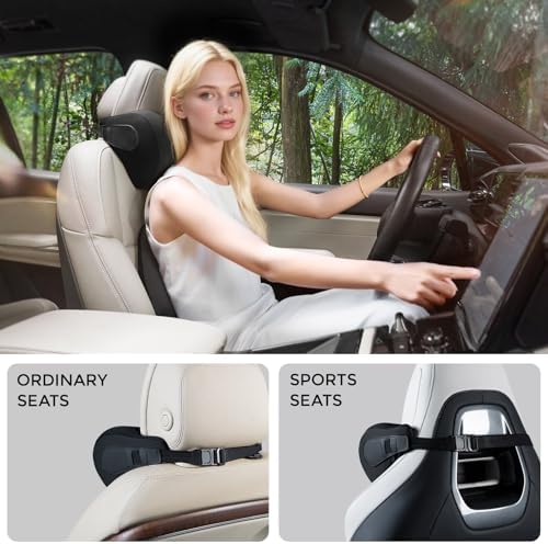 BEBAS Ergonomic Car Headrest Pillow, Memory Foam Neck Support, Black