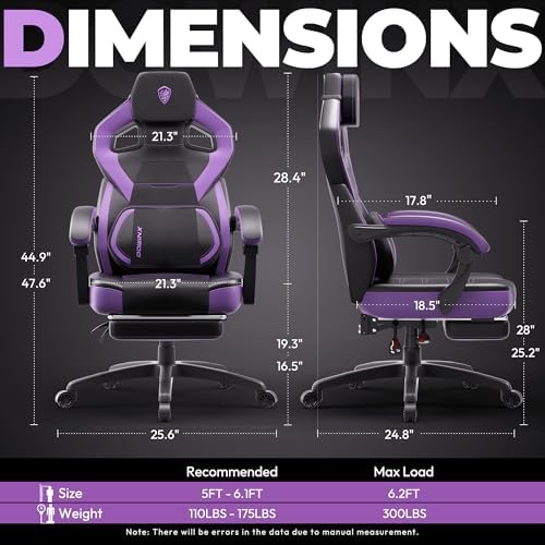Dowinx Big and Tall Gaming Chair with Footrest, Dark Purple