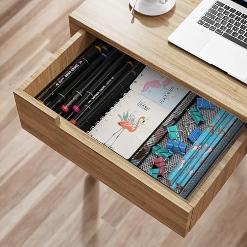 Office Drawer Organizer, 2 Pack Metal Mesh Desk Draw Divider, Versatile Desktop Organizer Tray to Keep Supplies Tidy and Easy to Access, Stackable A4 Paper Holder Tray for School