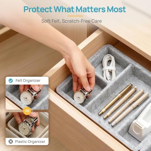 Vtopmart 2Pack-4Compartment Felt Desk Drawer Organize Storage Bins, Grey