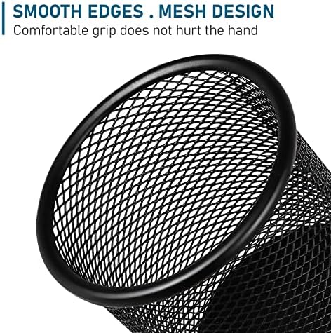 QYH Mesh Pencil Cup for Desk 6 Pack, Black Pen Holder 3.54"x3.93"