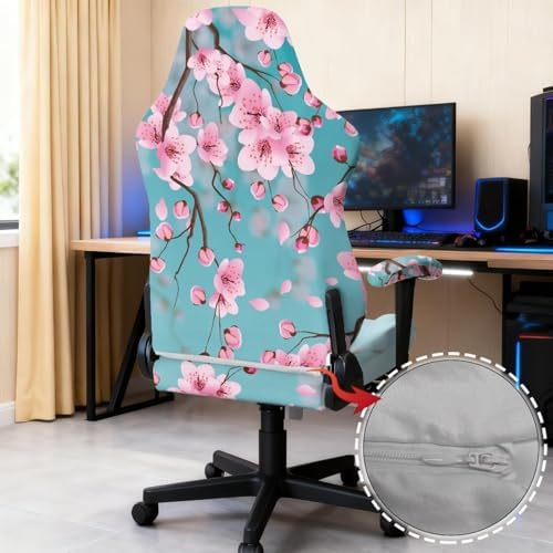 Peach Blossom Print Gaming Chair Cover with Armrest Covers Stretchable Soft Furniture Protector Breathable Reclining Racing Gaming Chair