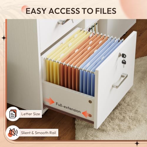 VINGLI Wood Mobile File Cabinet with 4 Drawers and Shelves, Printer Stand with Open Storage, Lockable Lateral Filing Cabinet for Home Office, Assembly Required, Light Beige Close to White