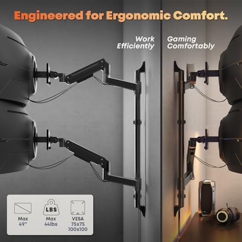 PUTORSEN Dual Monitor Wall Mount Fits 17-49" Ultrawide Screens, Black