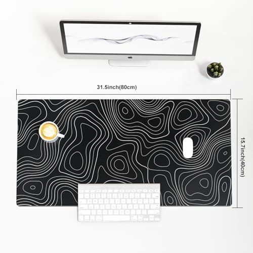 Faux Leather Large Mouse Pad, Office Desk Mat, 31.5"x15.7", Topography Map