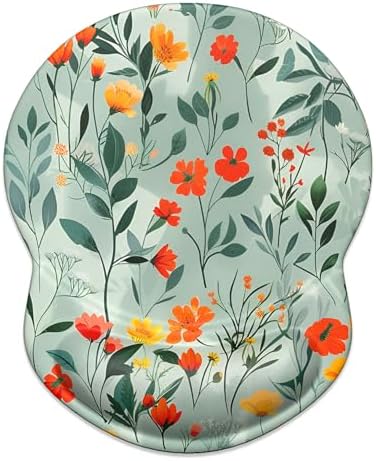 ITNRSIIET Ergonomic Mouse Pad with Gel Wrist Support Small Wrist Rest Smooth Surface Non-Slip PU Base Comfortable Office Supplies Pain Relief, 8.7 x 7.2 inches, Beautiful Flowers