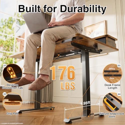 Veken 55x26 in Electric Standing Desk with Drawers, Adjustable Table, Brown