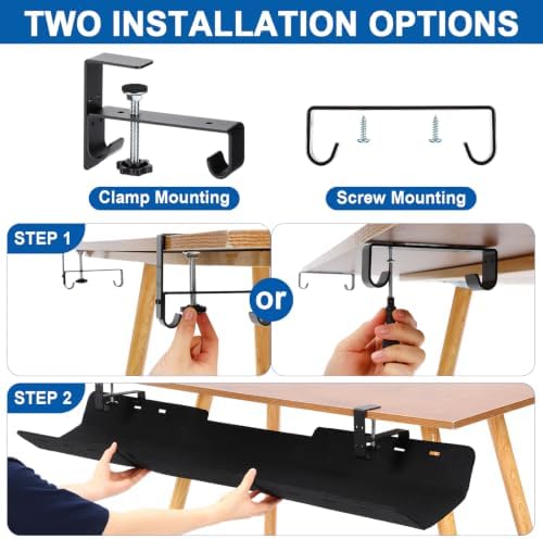 Chumia Under Desk Cable Management Tray No Drill, Black, 48 Inch