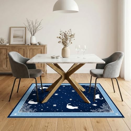 5'x7' Midnight Blue Cat Starry Design Ultra-Soft Area Rug