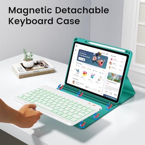 Keyboard case for ipad Air 11 inch(M2 2024)/10.9 Inch Air 5th 4th Generation & iPad Pro 11 inch (1st/2nd/3rd/4th Gen)-Backlit Detachable Keyboard, Folio Cover with Upper Easily Pencil Holder-(Teal)