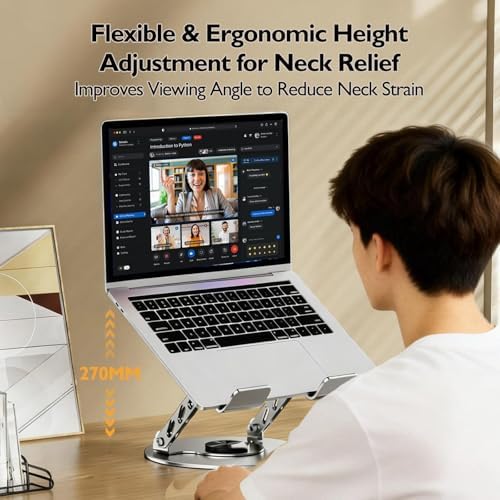 Laptop Stand for Desk - All-Metal Ergonomic Computer Stand & Laptop Riser, 360° Rotatable & Adjustable & Foldable, Laptop Holder for MacBook Pro/Air, Dell XPS, HP, Notebooks (10-17.3"), Gray