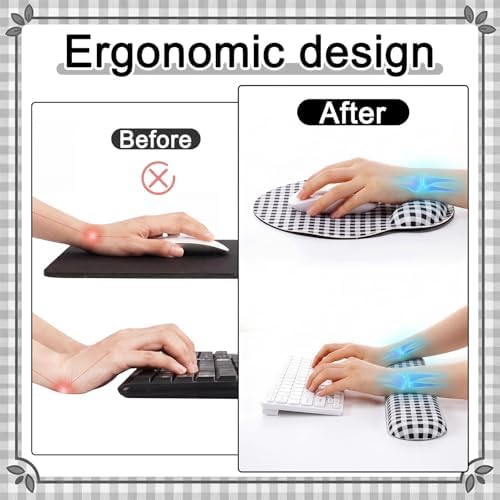 Tellegloww 3 Pcs Wrist Rest Set for Mouse Pad Keyboard, Black and White