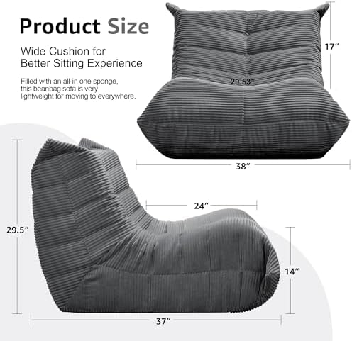 Hobestluk Big Bean Bag Chairs for Adults Fireside BeanBag Couch Togo Sofa