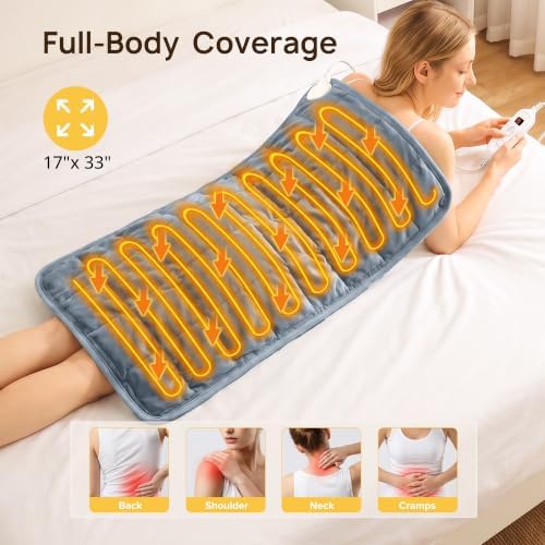 Weighted Heating Pad, Extra Large Electric Heating Pad for Back, 33" × 17"