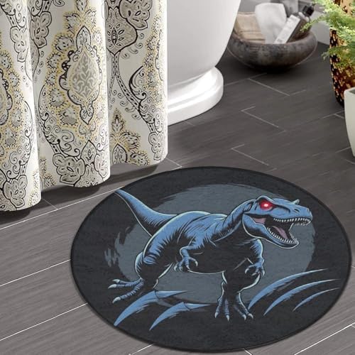 Large Home Decor Mat, Soft Round Yoga Carpet, Non Slip Machine Washable Home Office Circle Rug Dino Dinosaur