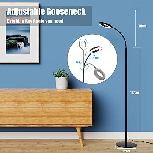 JKSWT LED Floor Lamp, 3 Brightness Levels Eye-Caring Dimmable Standing Reading Lamp 4000K Colors temperatures with Adjustable for Living Room Bedroom Reading - Black