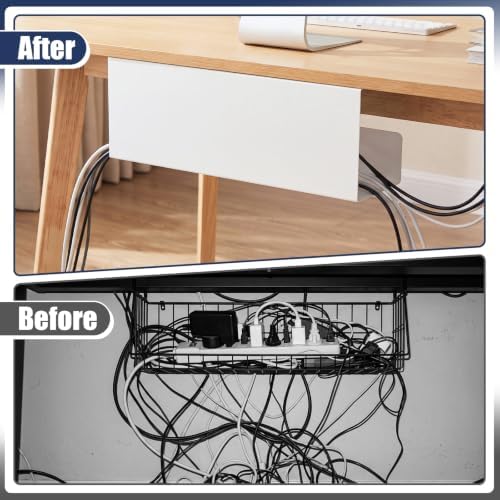 2 Pack Under Desk Cable Management Tray,Hold 11 lbs, 16 x 6 x 6 Inch, White