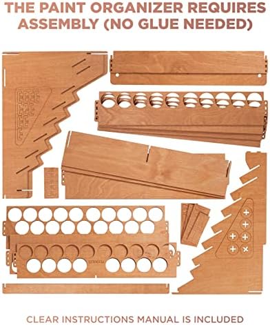 Plydolex Citadel Paint Organizer for 87 Bottles and 14 Brushes - Works for 10 ml Tamiya & 24 ml Citadel - Plywood Paint Rack with 6 Miniature Painting Stands for Warhammer 40K, DnD & Other Minis