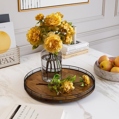 AMH 16-Inch Farmhouse Oak Lazy Susan Organizer, Walnut Finish