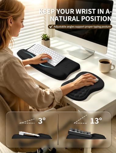 Ergonomic Keyboard Stand and Mouse Pad Set, Memory Foam Wrist Support