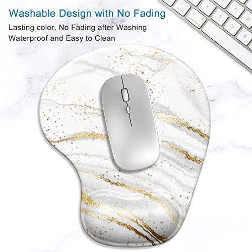 ITNRSIIET Ergonomic Mouse Pad with Gel Wrist Support Wrist Rest Smooth Surface Non-Slip PU Base Comfortable Office Supplies Pain Relief, 9.5 x 8 inches, Gray Gold Marbling