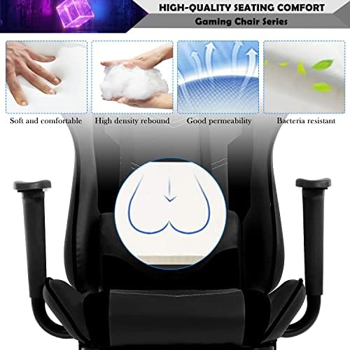 Black Massage Gaming Chair with Footrest, PU Leather Gaming Chairs for Adults, High Back Office Chair Ergonomic Desk Chair Computer Chair, Reclining Gamer Chair, Height & Backrest Adjustable, 300 Lbs