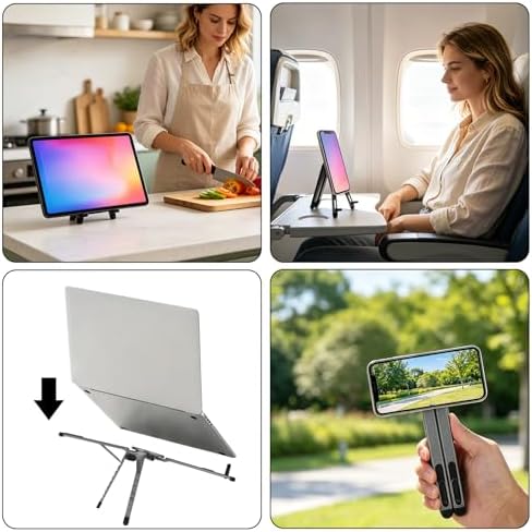 Multifunctional Magnetic Phone Stand, 8-Level Adjustable Height 4 in 1 Magnet Laptop Stand Foldable Portable Device Holder Compatible with Phone Laptops Tablets Desk & Car Use Accessories