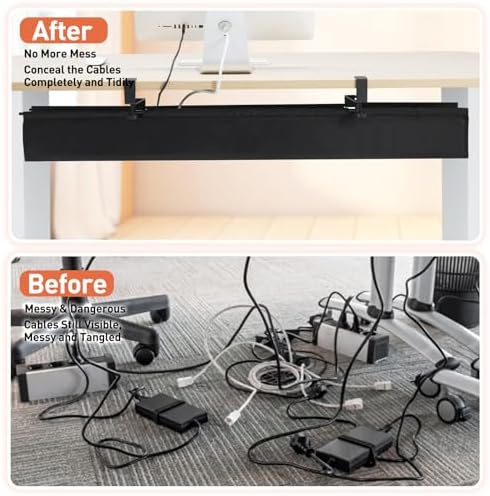MAXECHO Under Desk Cable Management Tray 48" - Clamp on Wire and Cable Organizer for Storage and to Hide Cords - Ideal for Home Office - Premium Black Fabric Design