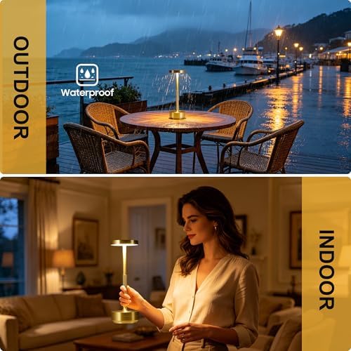 Cordless Table Lamp Rechargeable, 72h Battery Powered Table Light, Gold