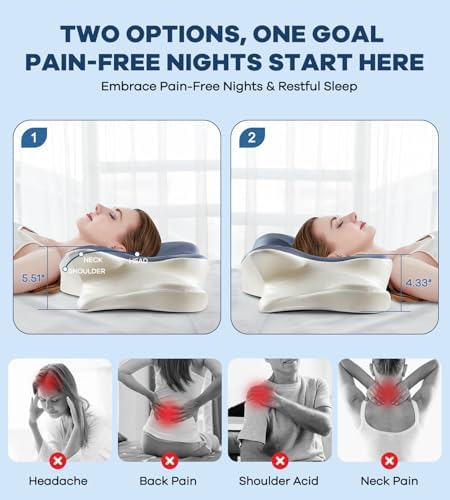 DONAMA Cervical Pillow for Neck and Shoulder Pain Relief, Cooling Contour Memory Foam Pillow, Dual-Height Ergonomic Neck Support Pillow for Side Back Stomach Sleepers with Removable Pillowcase