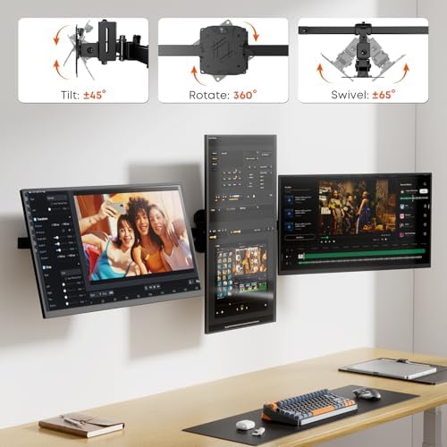 Triple Monitor Wall-Mount for 17"-27" Screens, Full Ergonomic Adjustability
