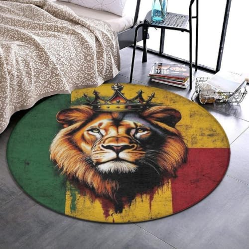 Large Round Area Rug Home Decor Modern Bathroom Rug Kitchen Office Circle Rug for Living Room Sofa Circle Cute Mat Rasta Flag Lion Splatter Painting, 24inch