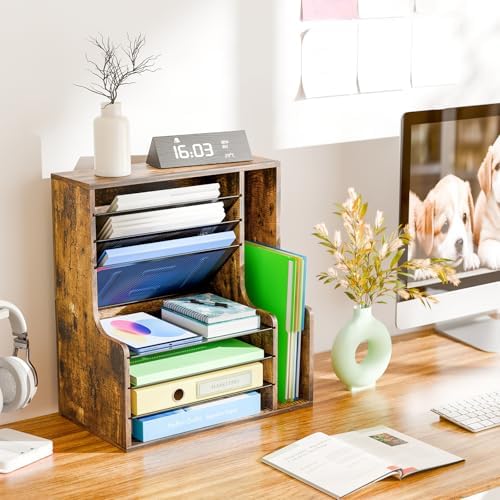 Simple Trending 7- Tier Desk File Organizer, Paper Organizer, Rustic Brown